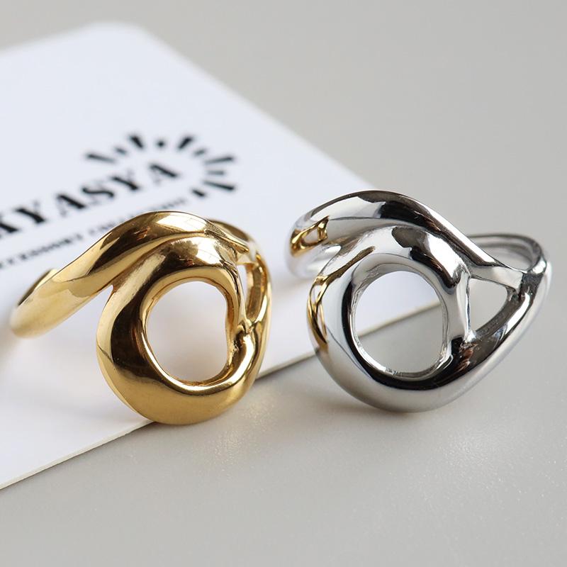 ステンレス 個性的 ニュアンスリング 変形リング ゴールド 18K GP