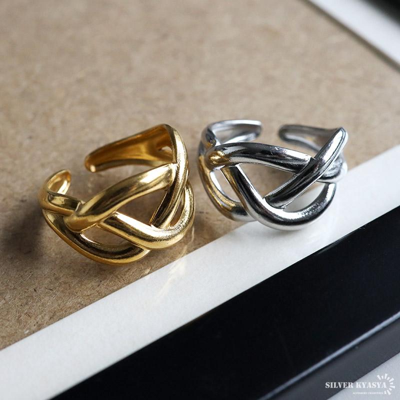 ステンレス 編み込みリング メッシュ 変形リング ゴールド 18K GP