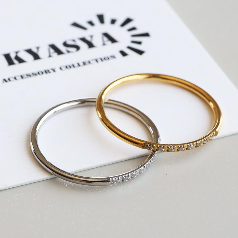 0のつく日リングの日！10％OFFクーポン／ステンレス 極細 ストーン 