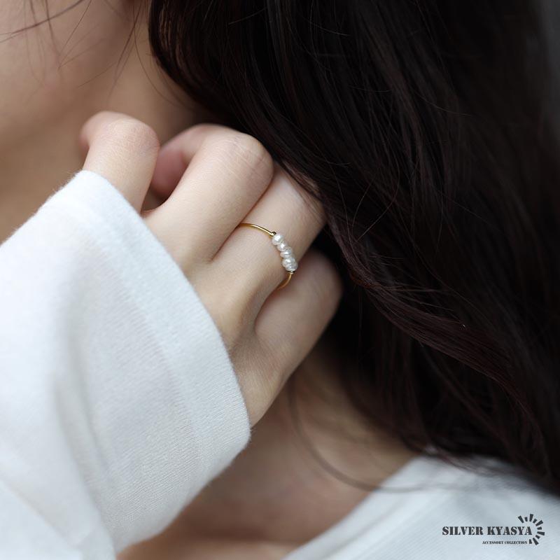 ステンレス 淡水パールリング 極細リング つぶつぶ ゴールド シルバー