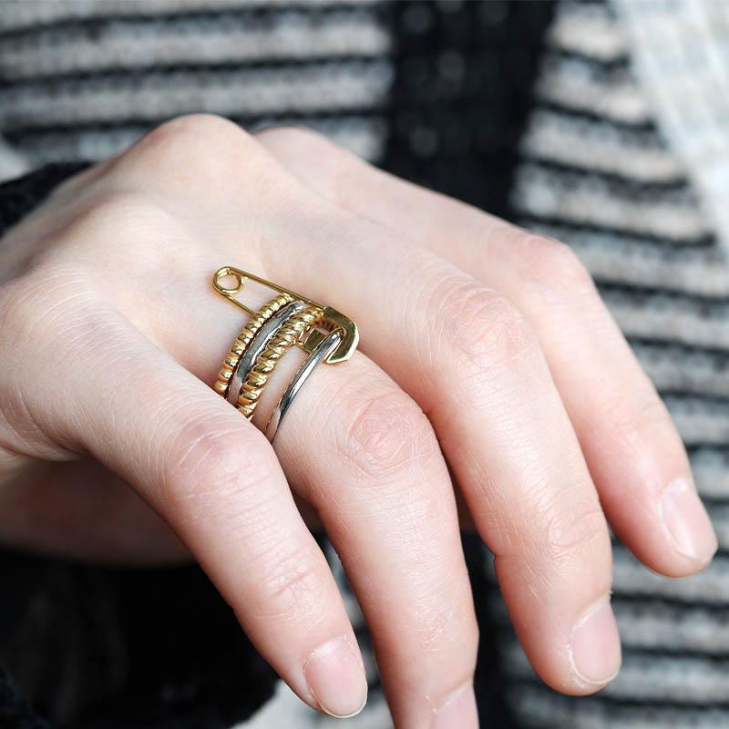 ステンレス 安全ピン 4連リング ツイスト ねじり セーフティピン