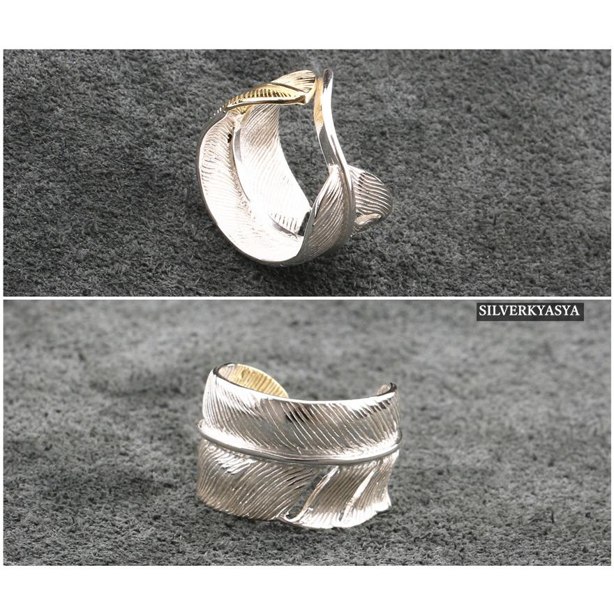 シルバー925 特大先金フェザーリング シルバー 羽根 リング フェザー