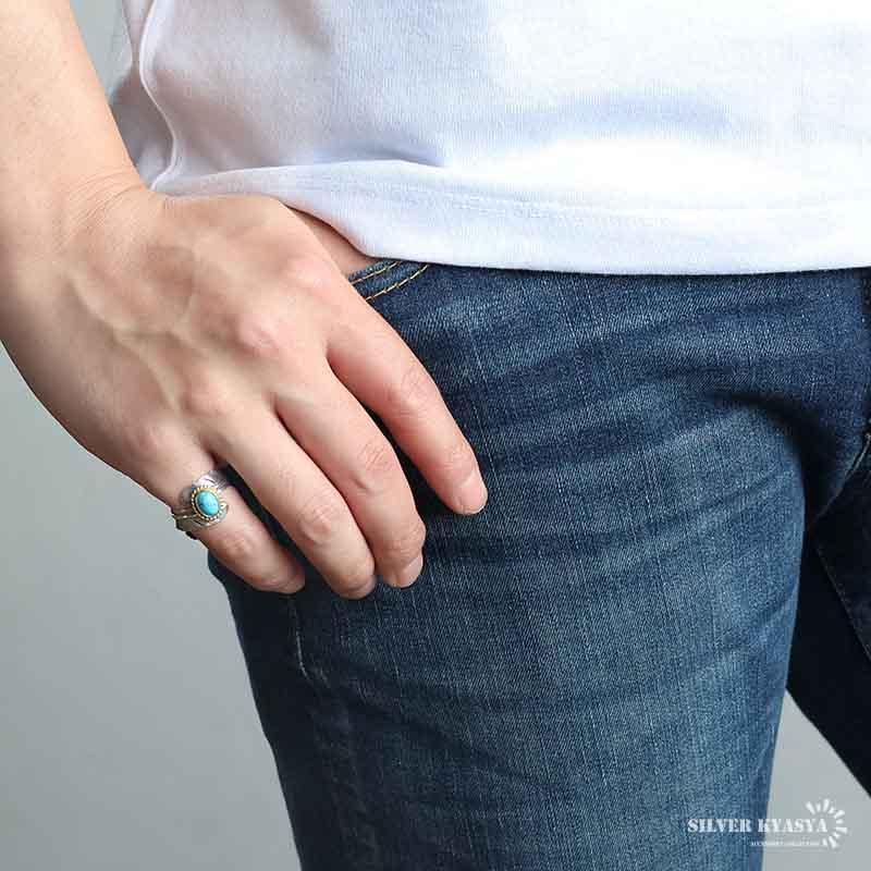 シルバー925 ダブルフェザーリング シルバーリング ターコイズリング