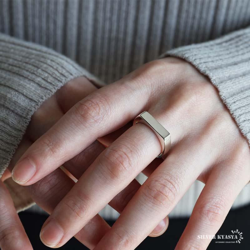シルバー925 印台リング 細め シグネットリング シルバーリング