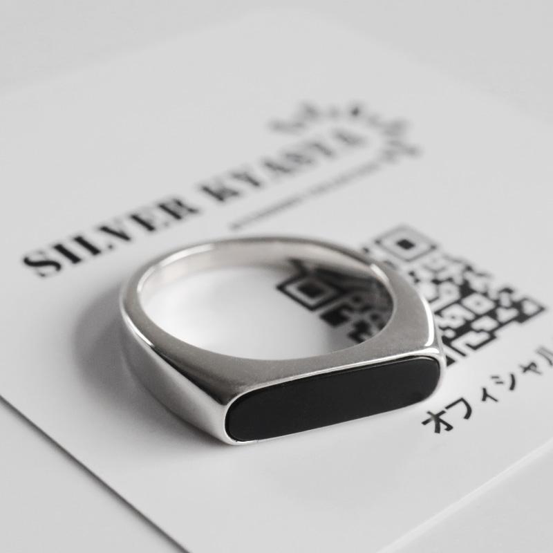 シルバー925 印台リング ブラック オニキスリング 細身 シグネット