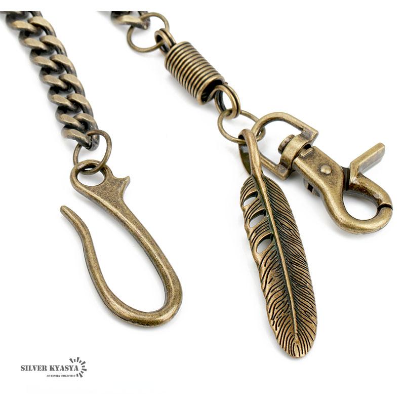 インディアンジュエリー ウォレットチェーン フェザー ゴールド キー