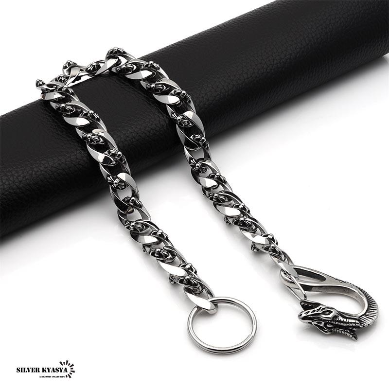 316L ステンレス ドラゴン 1クリップ ウォレットチェーン シルバー フック クロスチェーン クラシック 重厚 存在感抜群 ハンドメイド 316L ステンレス ドラゴン 1クリップ ウォレットチェーン フック