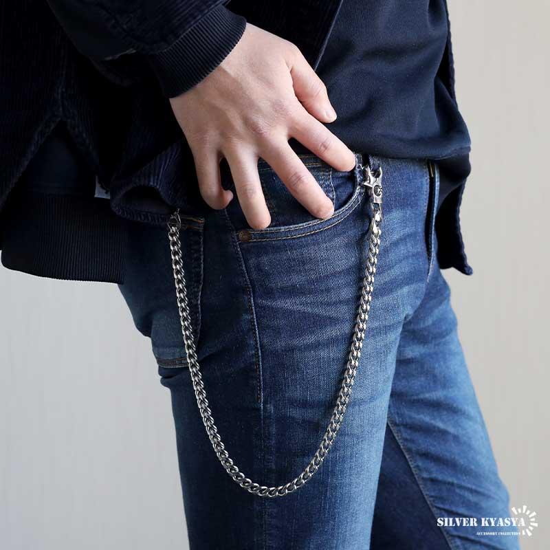 ＼2個で10％OFF 3個で20％OFFクーポン／ステンレス ウォレットチェーン 喜平チェーン シルバー 幅10mm 全長 55cm 60cm 太幅 ごつめ 2クリップ 爆買の画像
