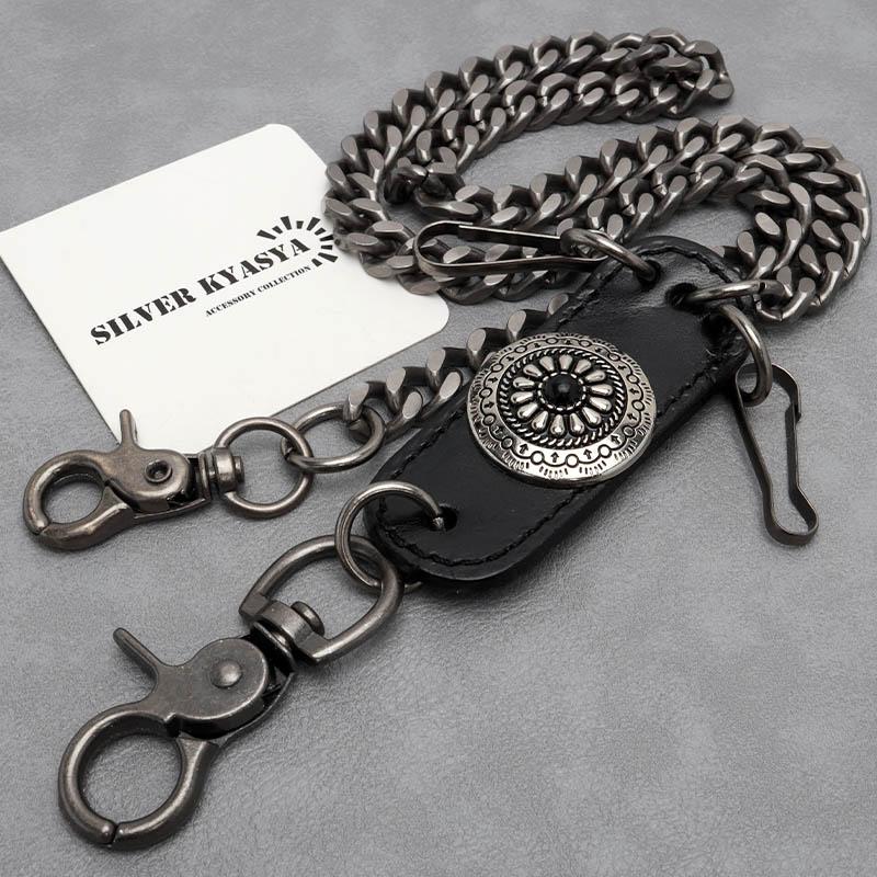 複数買いで最大300円OFFクーポン／牛革 コンチョ ウォレットチェーン