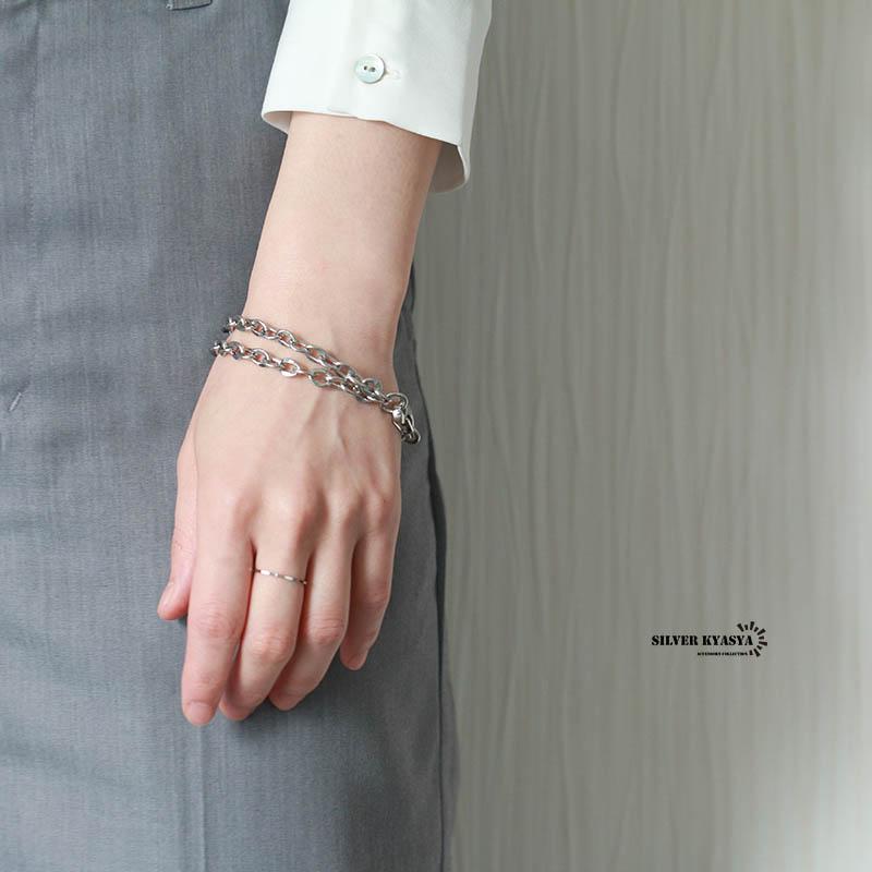 ステンレス 流行り ダブルチェーン ブレスレット レディース シルバー