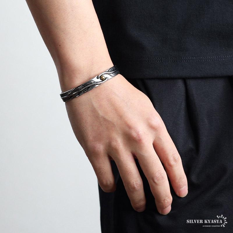 ステンレス ダブルフェザーバングル 太陽メタル メンズブレスレット