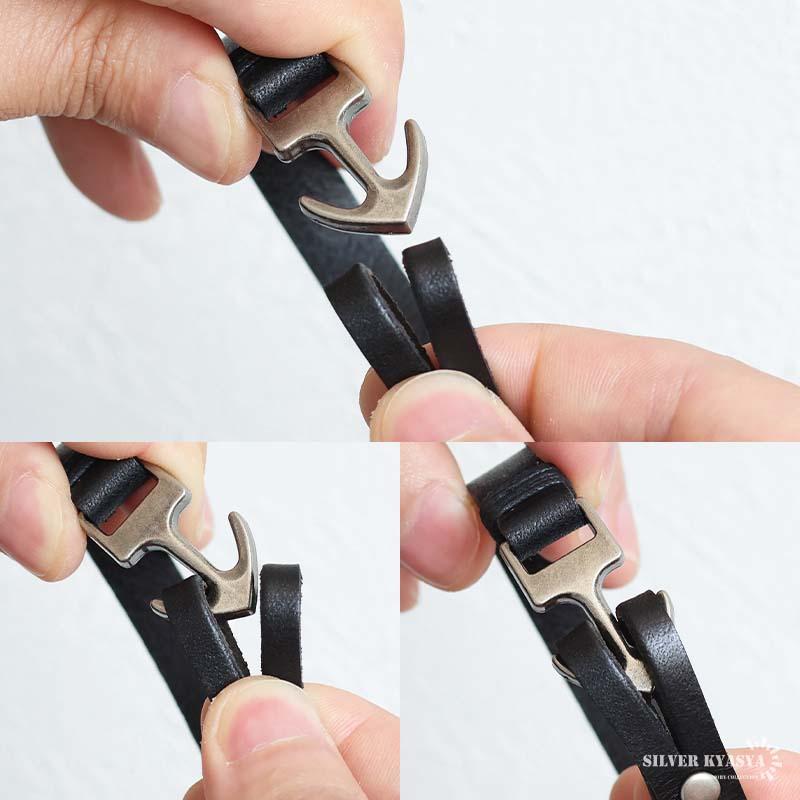 ブラック) 本革ブレスレット レザーバングル 牛革 腕輪 シンプル