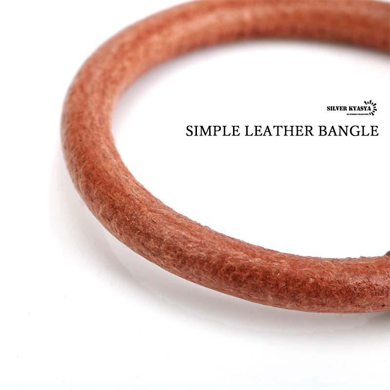 L-腕周り19cm) 本革 レザーバングル ブラウン ブレスレット 牛革