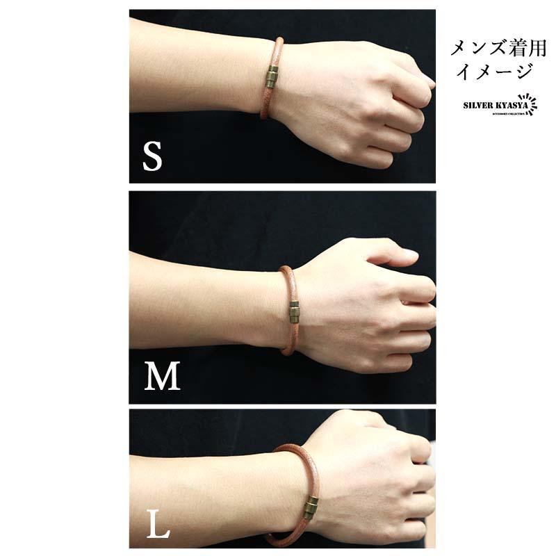 L-腕周り19cm) 本革 レザーバングル ブラウン ブレスレット 牛革