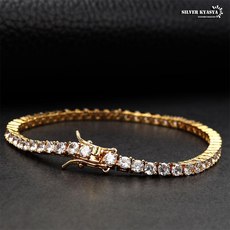 シルバー、19cm) B系 ブレスレット テニスブレスレット ゴールド 金