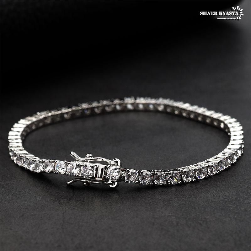 シルバー、19cm) B系 ブレスレット テニスブレスレット ゴールド 金