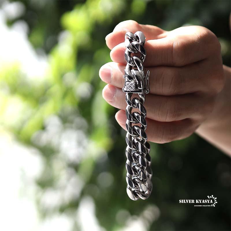 ステンレス 316L 幅14mm メンズ ブレスレット シルバー 喜平チェーン