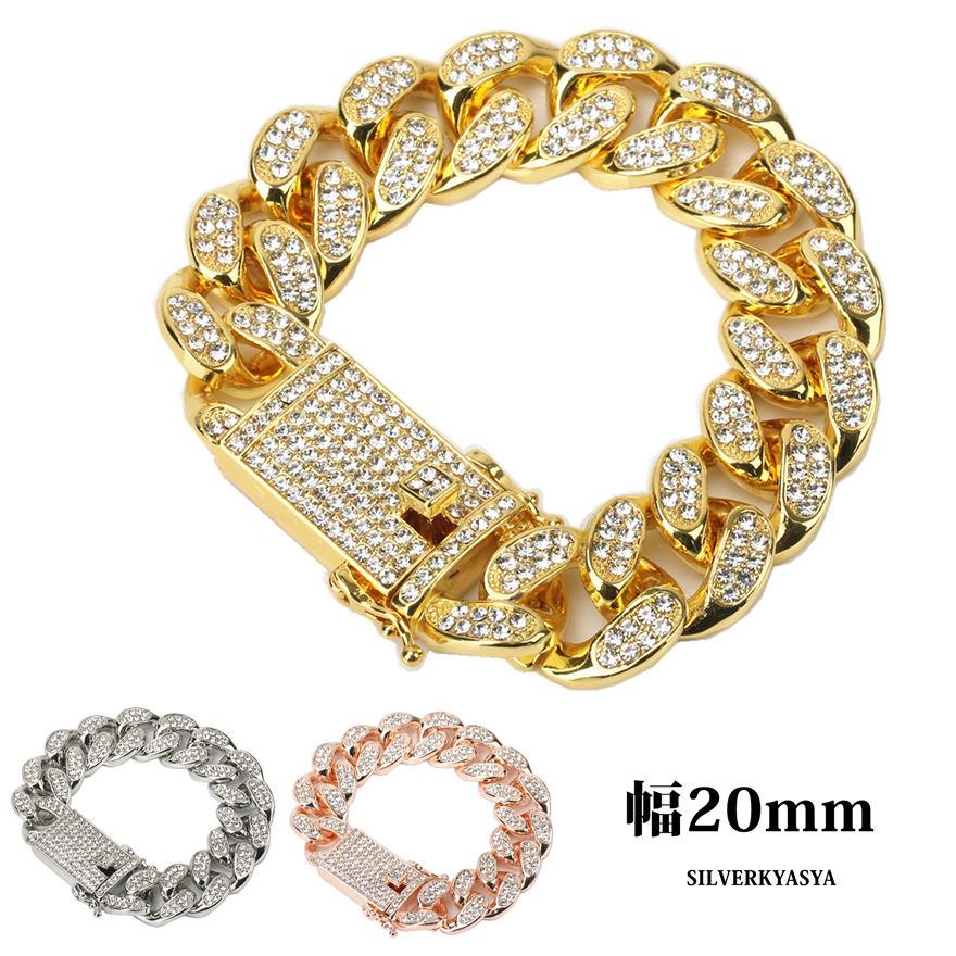 ゴールド) 極太 幅20mm マイアミキューバン ブレスレット 喜平チェーン