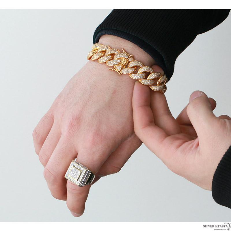 シルバー、8inch(約20cm)) B系ブレスレット 金 ゴールド 喜平