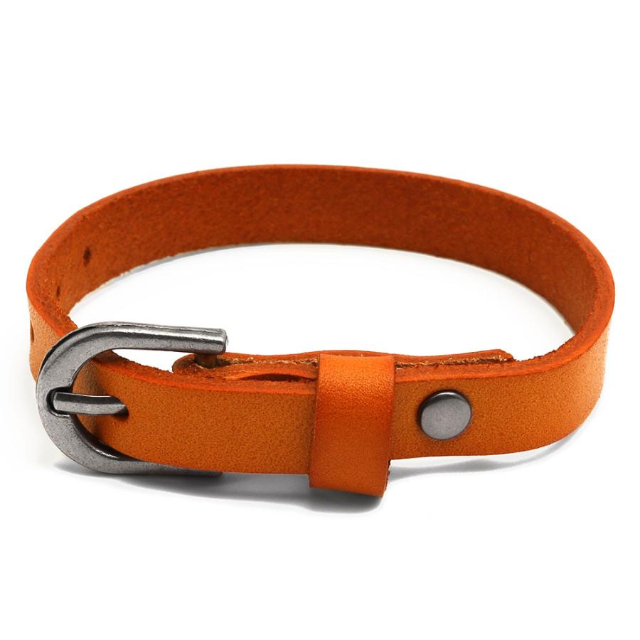 ブラウン) ブレスレット レザー 本革 牛 ベルト バックル オレンジ