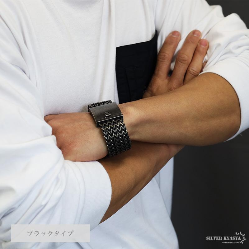 ブラック) 極太 ブレスレット ステンレス 18K GP 5連 チェーン 