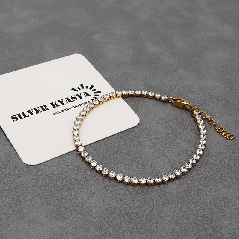 テニスチェーンブレスレット ステンレス 18K GP ジルコニア テニス