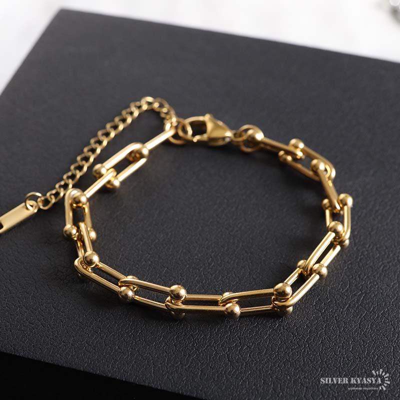 シルバー) ステンレス Uチェーン チェーンブレスレット ゴールド