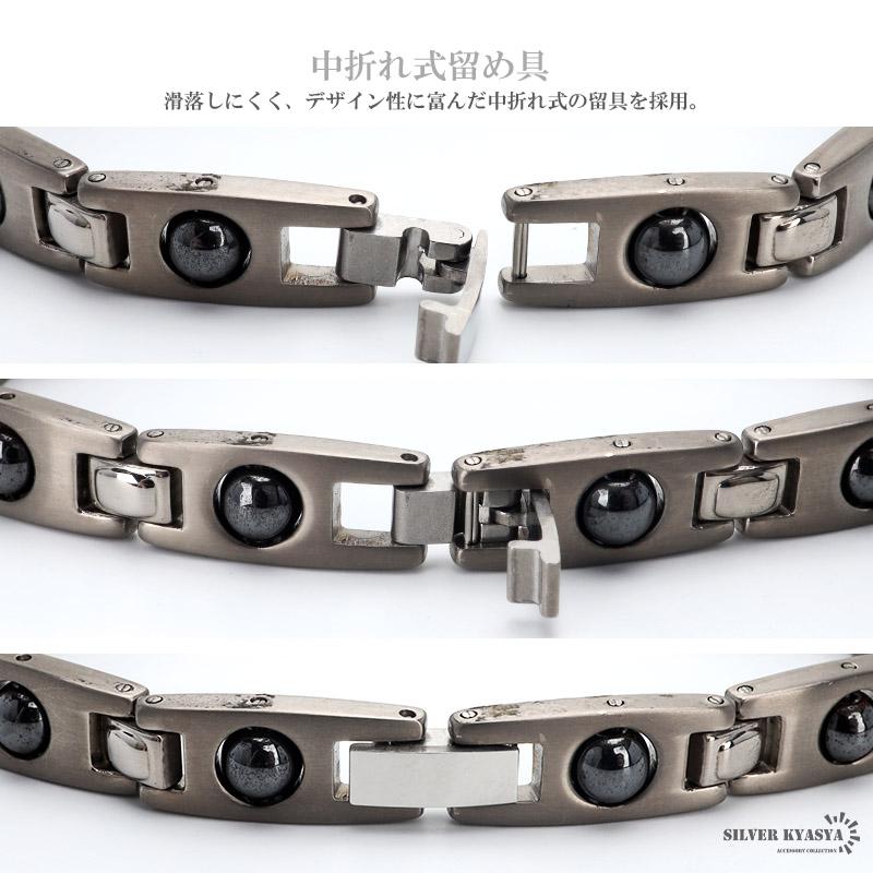 純チタン 磁気ブレスレット ヘマタイト ビーズ 回る シルバー 軽い チタンブレスレット 調整器具付属 金属アレルギー対応_3