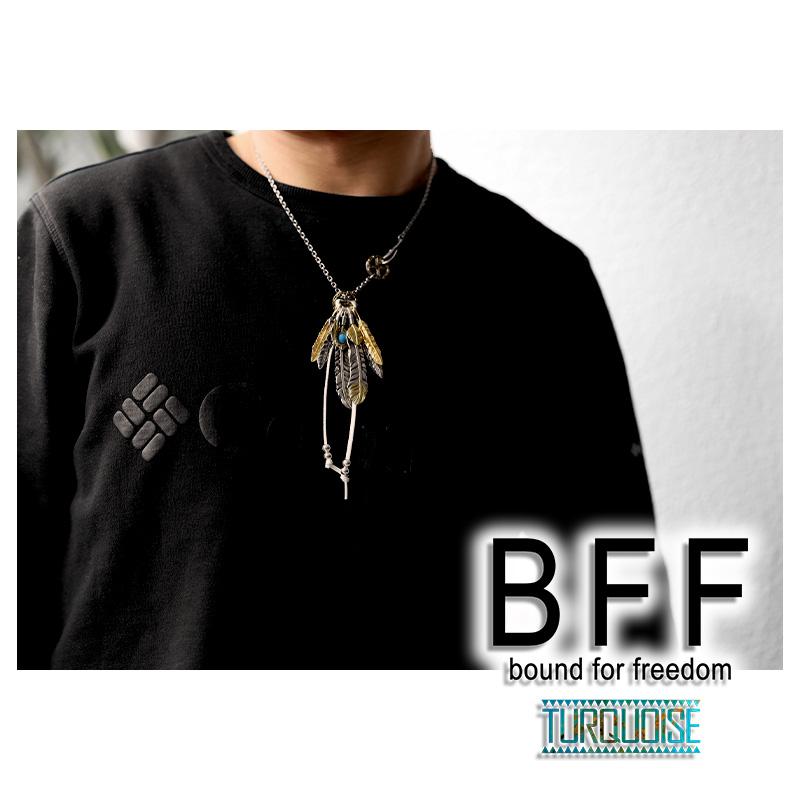 BFF ブランド フェザーネックレス メンズ シルバー925 ゴールド フェザー 6枚 18KGP 唐草 専用BOX付属の画像