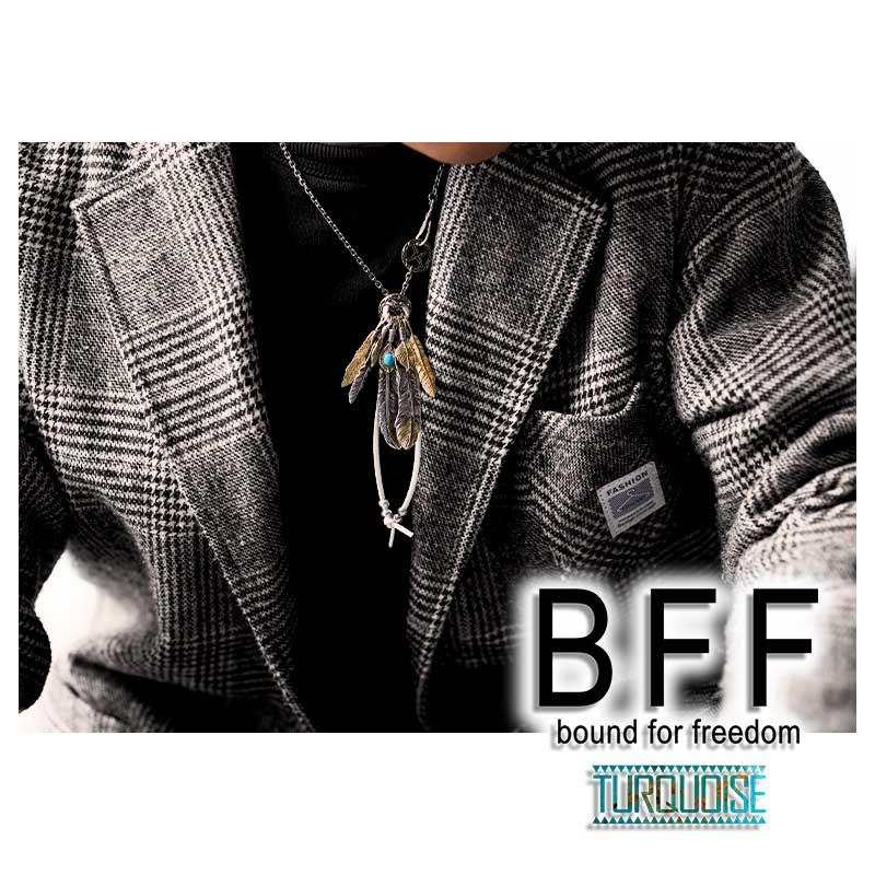 BFF ブランド フェザーネックレス メンズ シルバー925 ゴールド フェザー 6枚 18KGP 唐草 専用BOX付属の画像