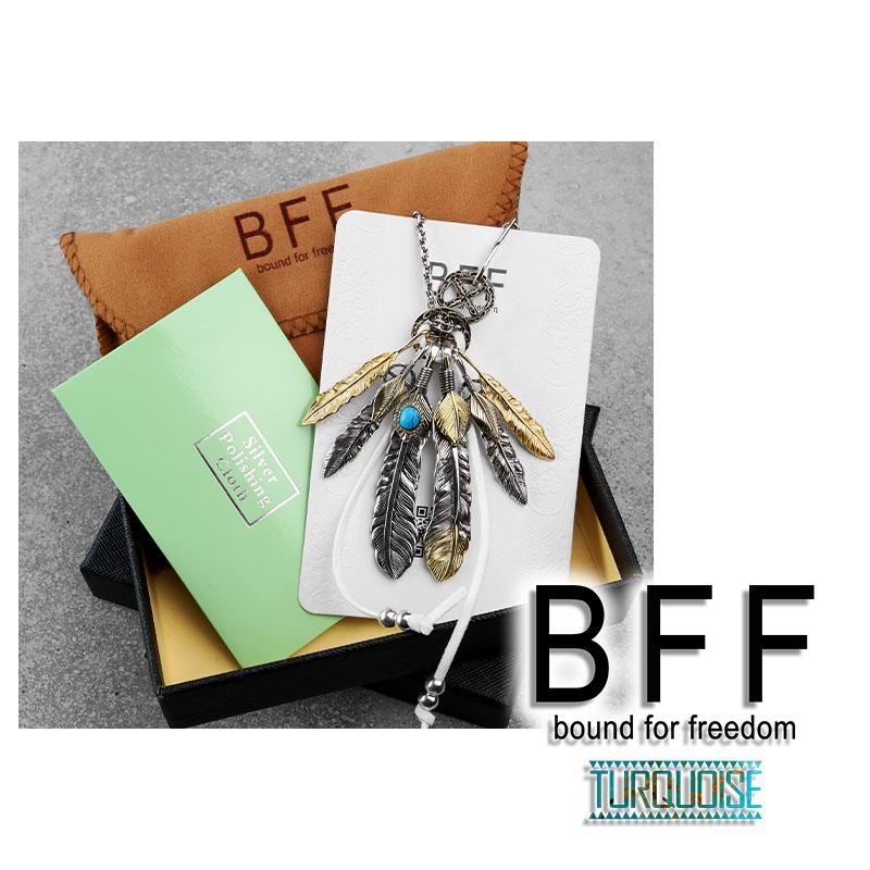 BFF ブランド フェザーネックレス メンズ シルバー925 ゴールド フェザー 6枚 18KGP 唐草 専用BOX付属の画像