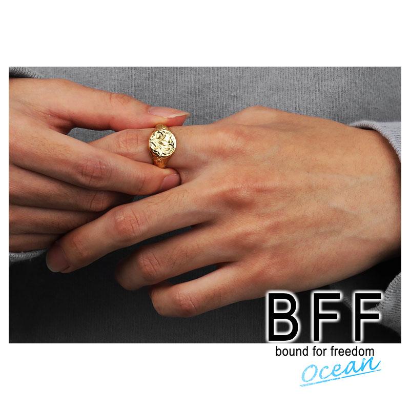(7号) BFF ブランド 印台リング メンズ 丸型 シルバー925 ゴールド 18K GP 金属アレルギー対応 専用BOX付属_4