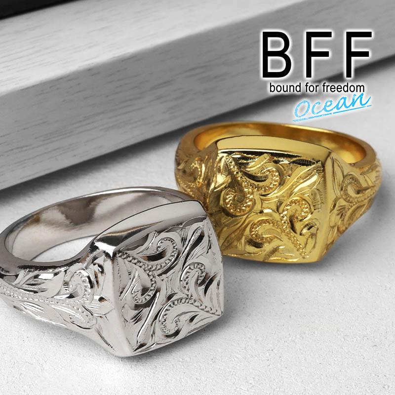 11号) BFF ブランド 印台リング メンズ スクエア シルバー925 ゴールド 