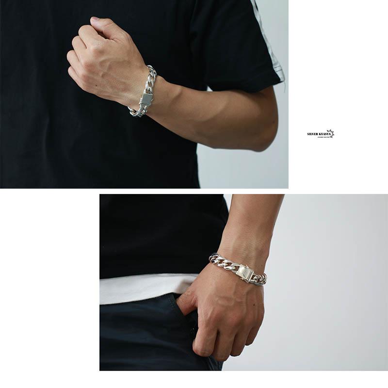 21cm) シルバー925 喜平ブレスレット 幅13mm 二重ロック 差し込み