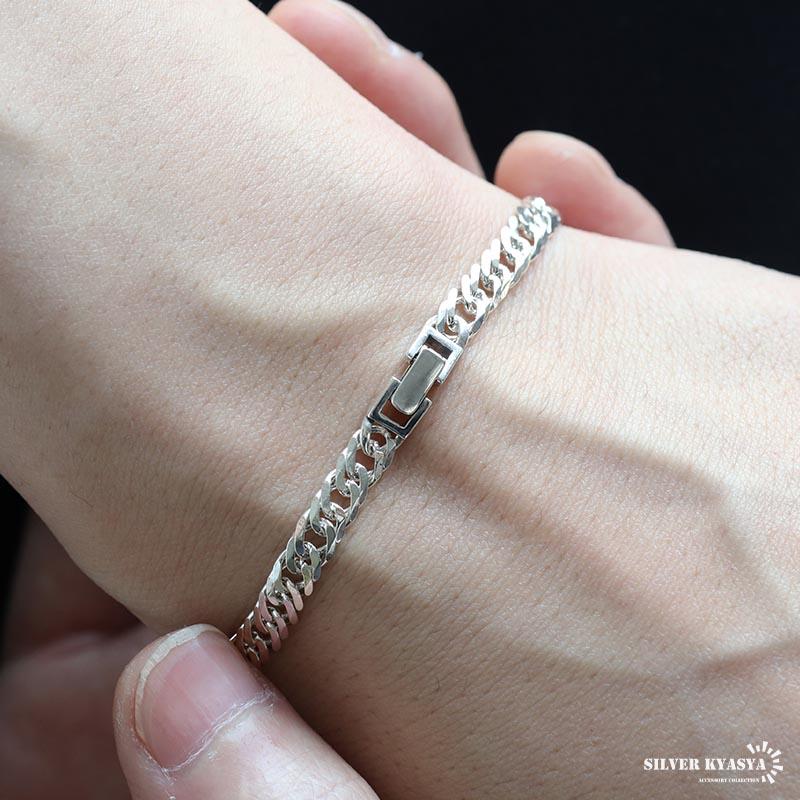 シルバー925 チェーンブレスレット メンズ 6面カット ダブル喜平