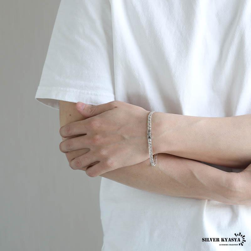 シルバー925 チェーンブレスレット メンズ 6面カット ダブル喜平