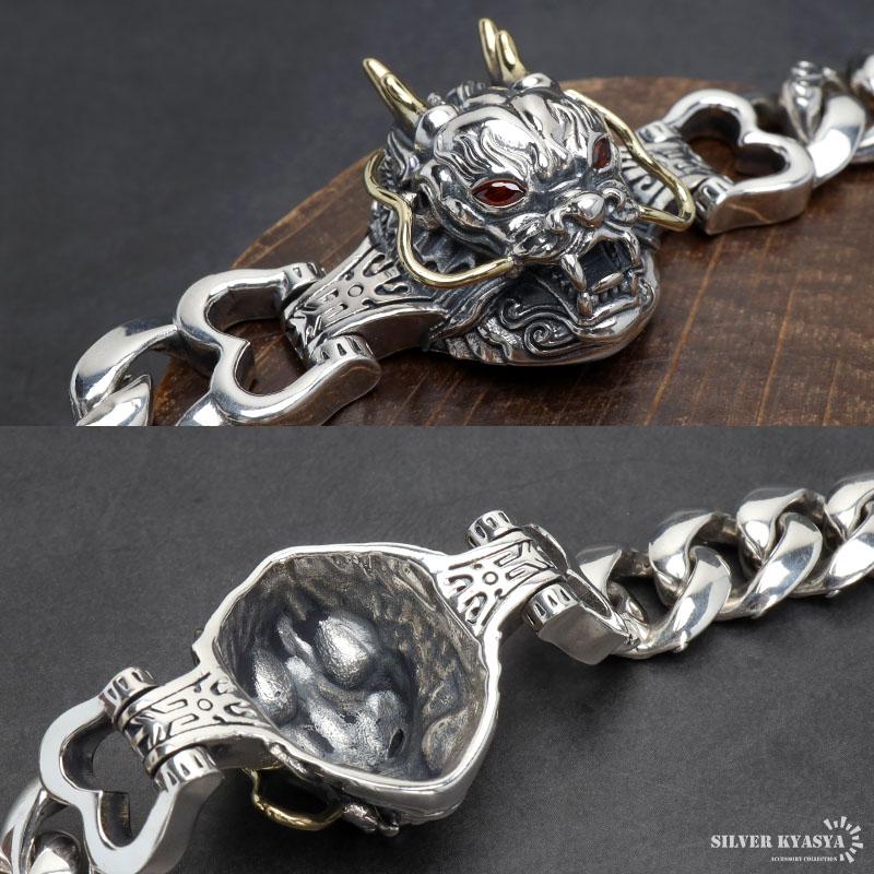 シルバー925 ド迫力 ドラゴンブレスレット ゴールド 唐草 龍ブレスレット シルバーブレスレット メンズ 金属アレルギー対応の画像