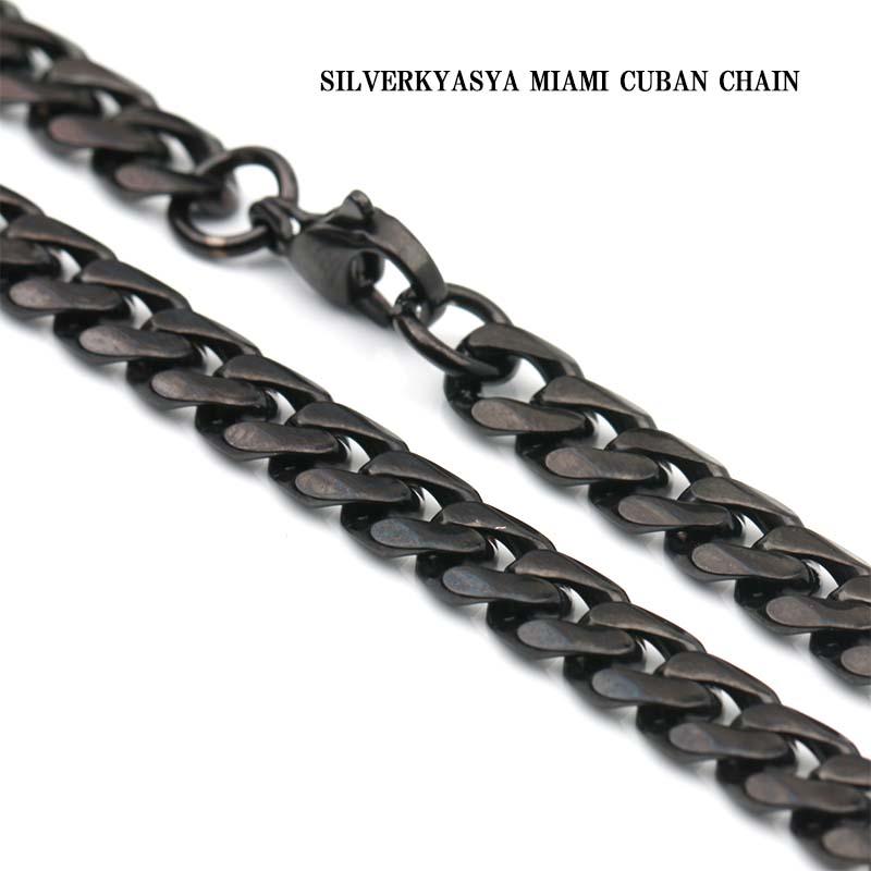 喜平チェーンネックレス 黒 幅7mm 長さ45cm miami cuban chain シンプルチェーンネックレス (45cm)