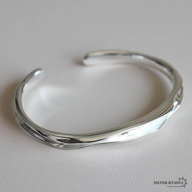 不規則バングル シルバー925 なめらかウェーブバングル 細め