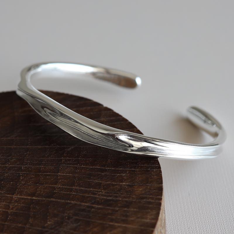 不規則バングル シルバー925 なめらかウェーブバングル 細め