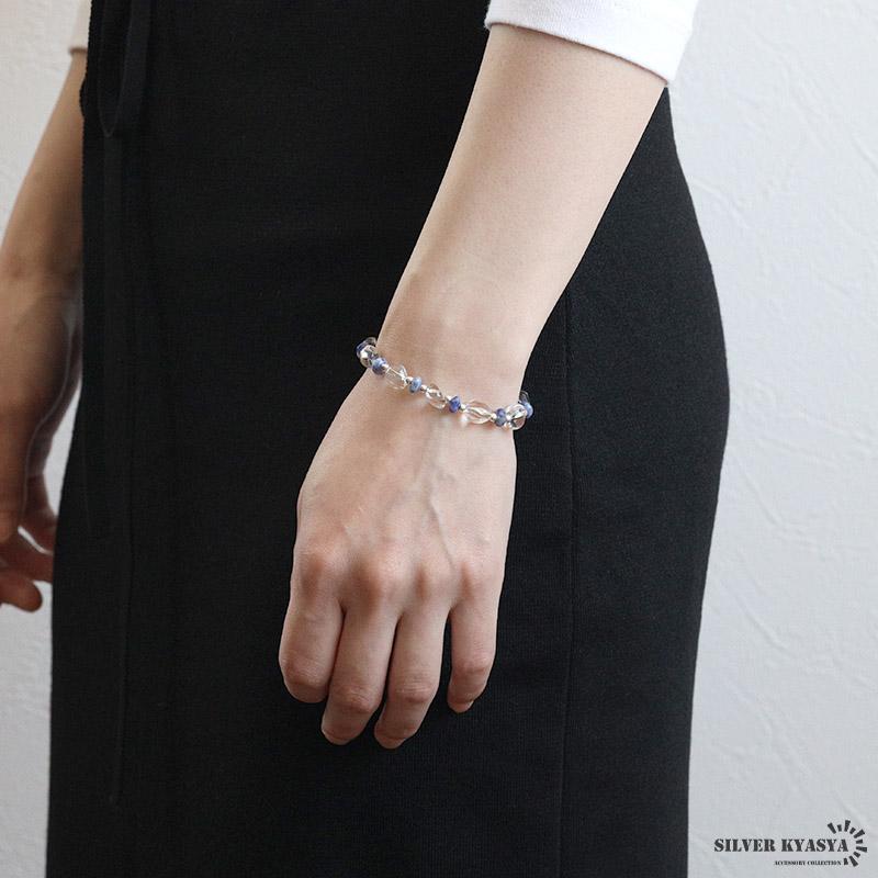 天然石 クリスタルブレスレット ブルージャスパー シルバー925 水晶 レディース 女性 腕輪 金属アレルギー対応