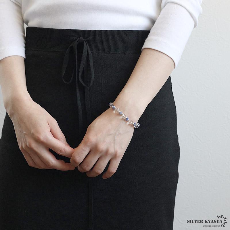 天然石 クリスタルブレスレット ブルージャスパー シルバー925 水晶 レディース 女性 腕輪 金属アレルギー対応