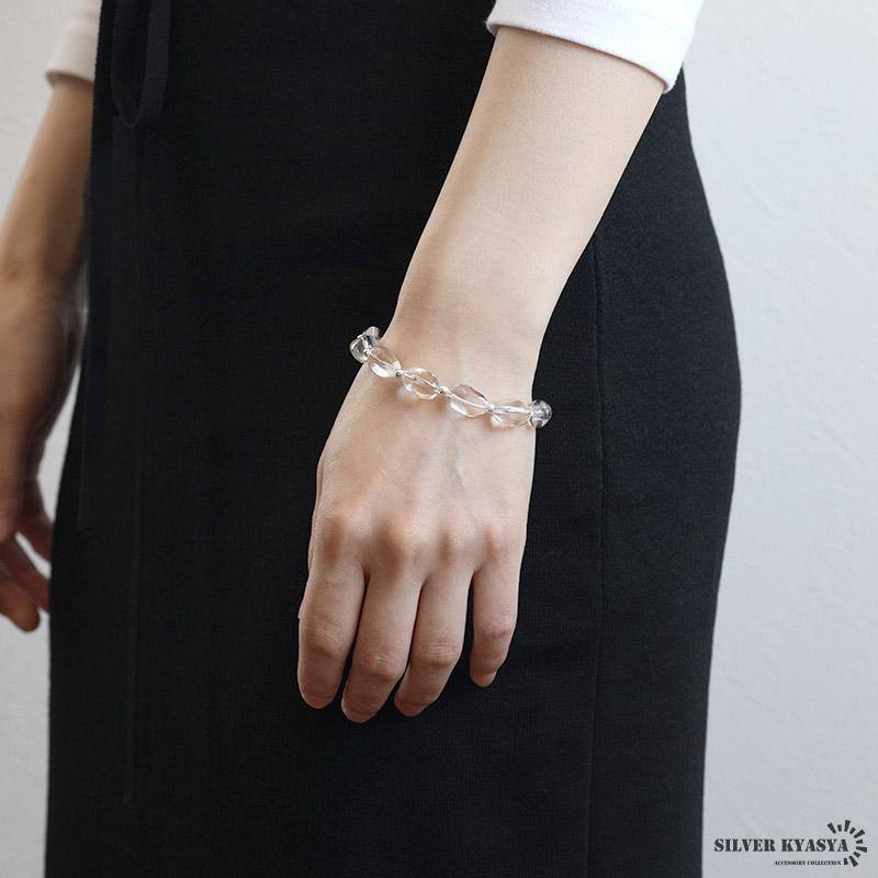 天然石 大粒 クリスタルブレスレット シルバー925 水晶 クリア レディース 女性 腕輪 金属アレルギー対応_4