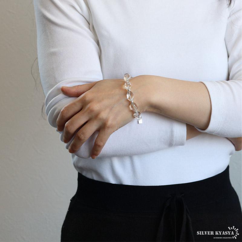 天然石 大粒 クリスタルブレスレット シルバー925 水晶 クリア レディース 女性 腕輪 金属アレルギー対応_5