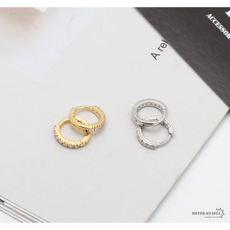 ゴールド) 両耳用2点セット CZ フープピアス シルバー925 シルバー