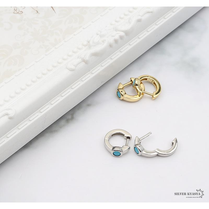 ゴールド) シルバー925 ターコイズピアス フープピアス リングピアス