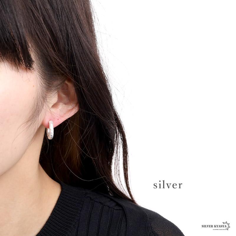 (ゴールド) シルバー925 チャンキー フープピアスピアス 槌目 18K GP ゴールド 両耳用 2点セット_3