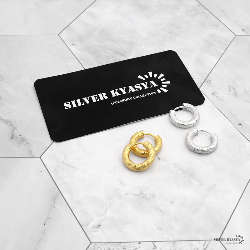 (ゴールド) シルバー925 チャンキー フープピアスピアス 槌目 18K GP ゴールド 両耳用 2点セット_7