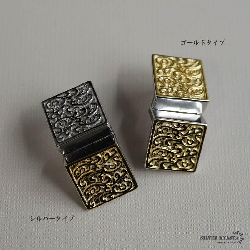 シルバー) シルバー925 立体的スクエアピアス フープピアス 唐草ピアス