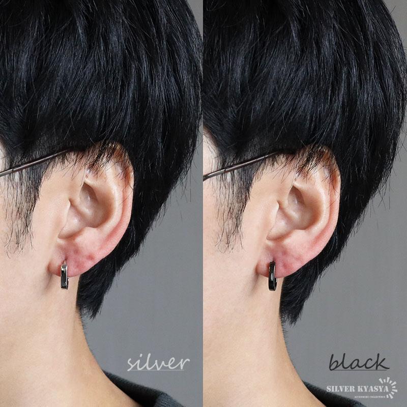 ブラック) シルバー925 フープピアス オーバルピアス 縦長ピアス
